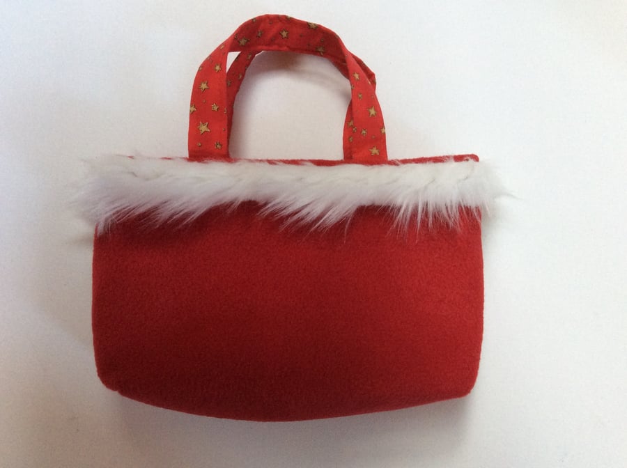Tote Bag Red Christmas Fleece Santa Design Clearance SALE