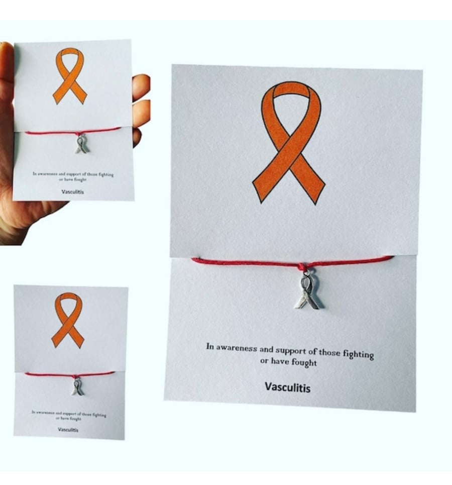 Vasculitis awareness wish bracelet red ribbon charm bracelet gift