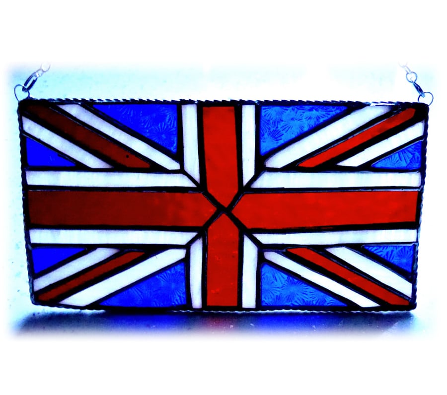 SOLD Union Jack Stained Glass Suncatcher Handmade British Flag 009