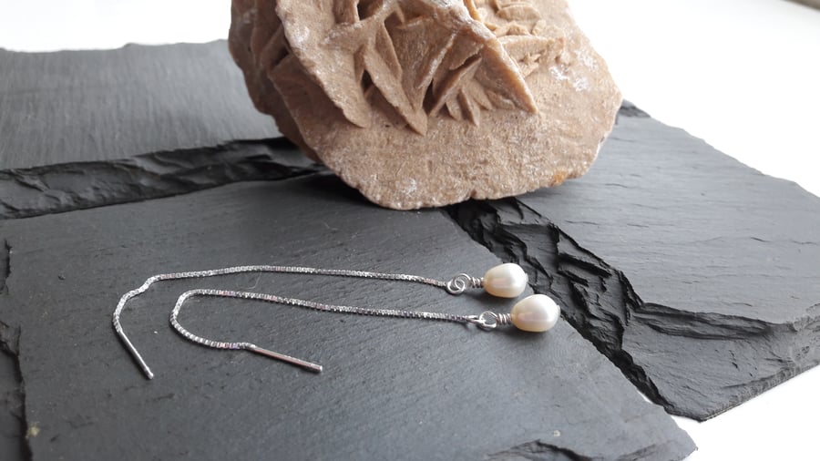 Cultured Pearl Pull Through Sterling Silver Earrings