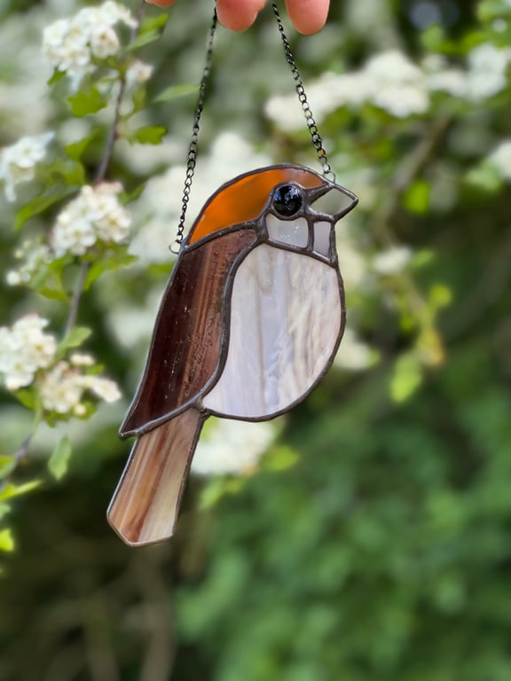 Stained Glass sparrow - leaded glass bird for bird lover
