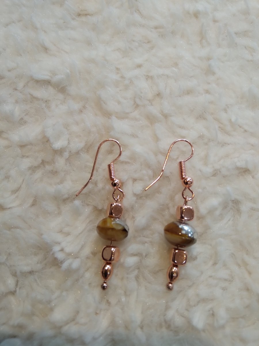 ChrissieCraft hand-made coated Czech glass beads rose-gold earrings
