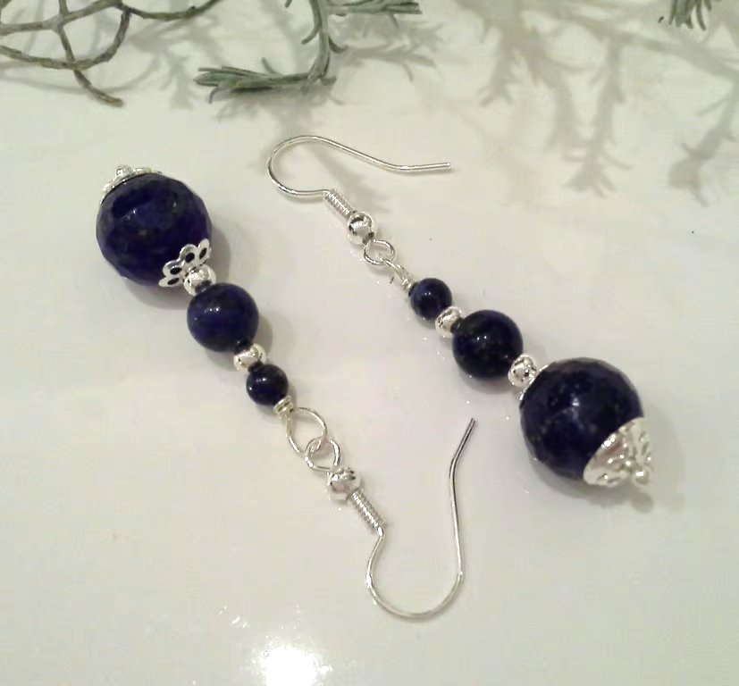 Blue Lapis Lazuli Earrings Silver Plated