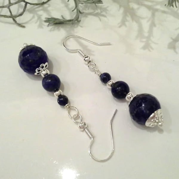 Blue Lapis Lazuli Earrings Silver Plated
