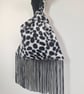 Animal Dalmatian print faux fur fabric Japanese Knot bag with 13cm black tassel  - Image 4