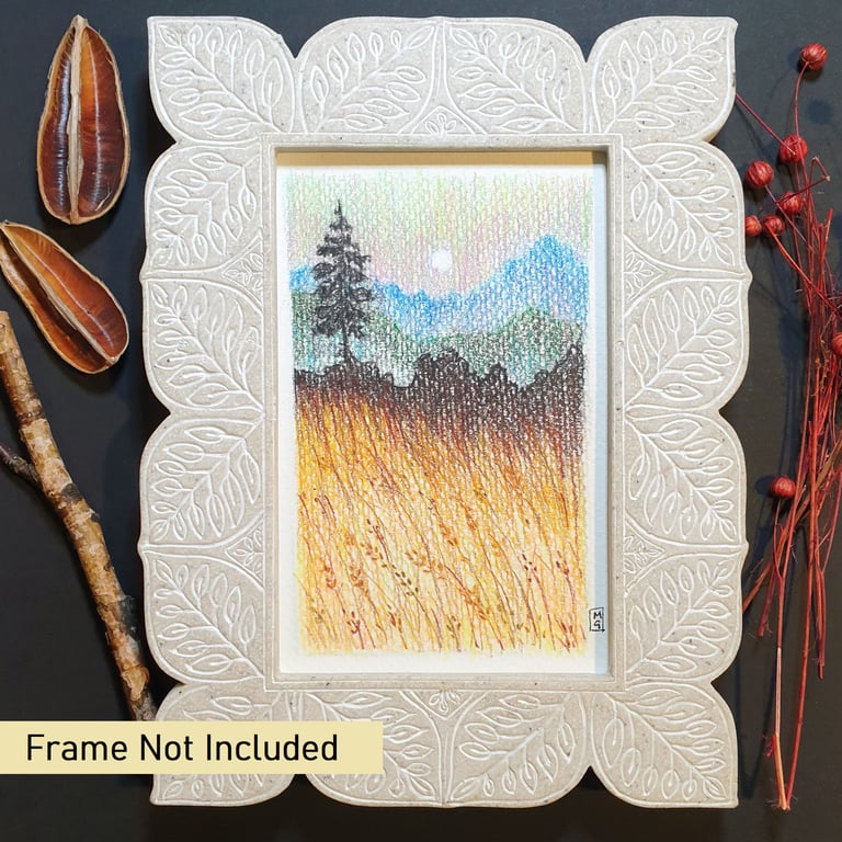 Little landscape with tree, original art letterbox gift, small drawing