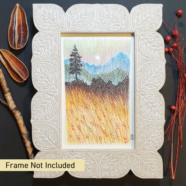 Little landscape with tree, original art letterbox gift, small drawing