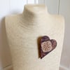 Pyrography Celtic knotwork folk heart brooch