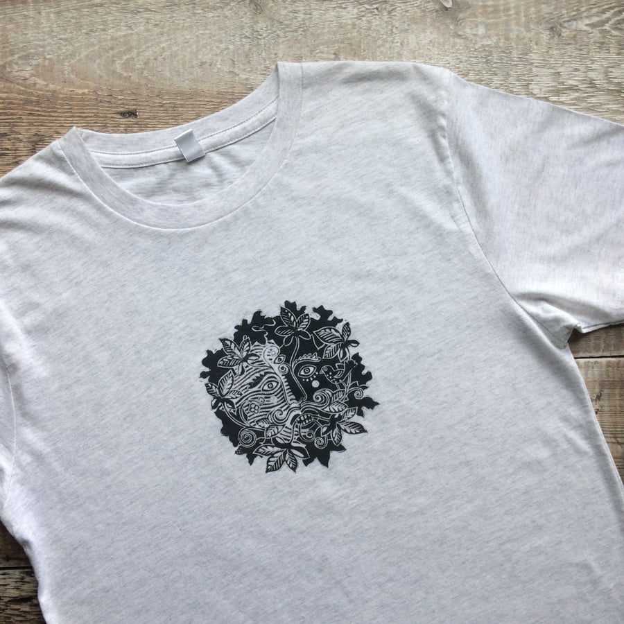 Green Man Hand Printed Organic Cotton T Shirt