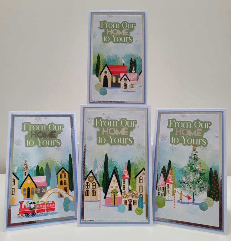 Mini Christmas Cards Set - Non Religious - From Our Home to Yours Festive Wishes
