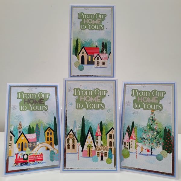 Mini Christmas Cards Set - Non Religious - From Our Home to Yours Festive Wishes