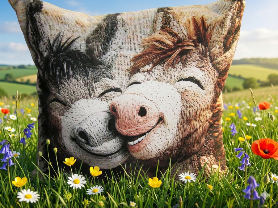 Happy Donkeys "Best Friends" Cushion