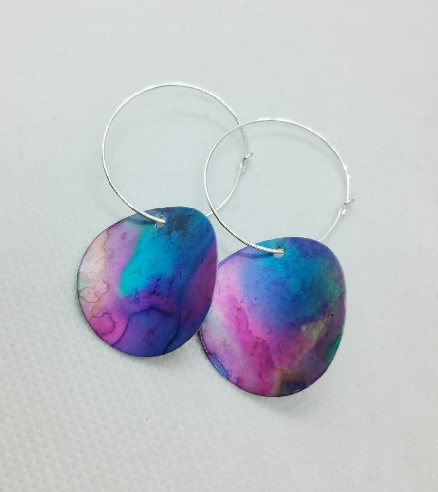 Rainbow hand dyed aluminium earrings