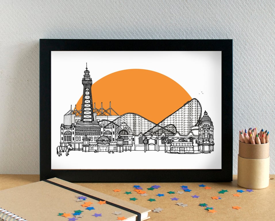 Blackpool - featuring Blackpool FC's Bloomfield Road - Skyline Art Print