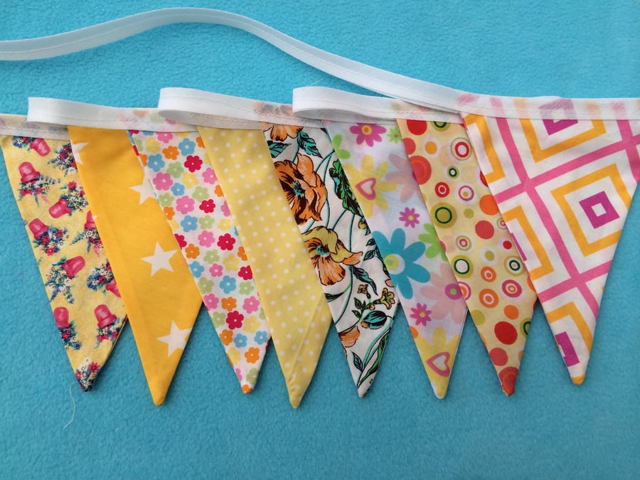 10 ft double sided  bunting,banner,flag,wedding in yellow  cotton   fabrics