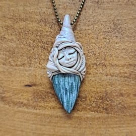 Green Scolecite and Polymer Clay Goddess Amulet Pendant 