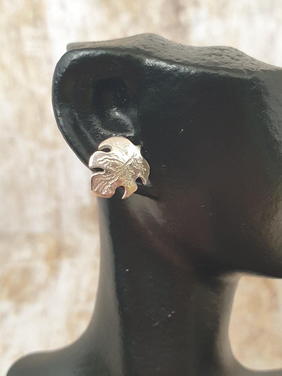 Sterling Silver 925 Carved Leaf Stud Earrings