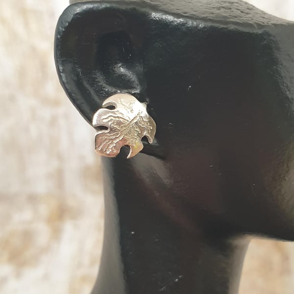 Sterling Silver 925 Carved Leaf Stud Earrings