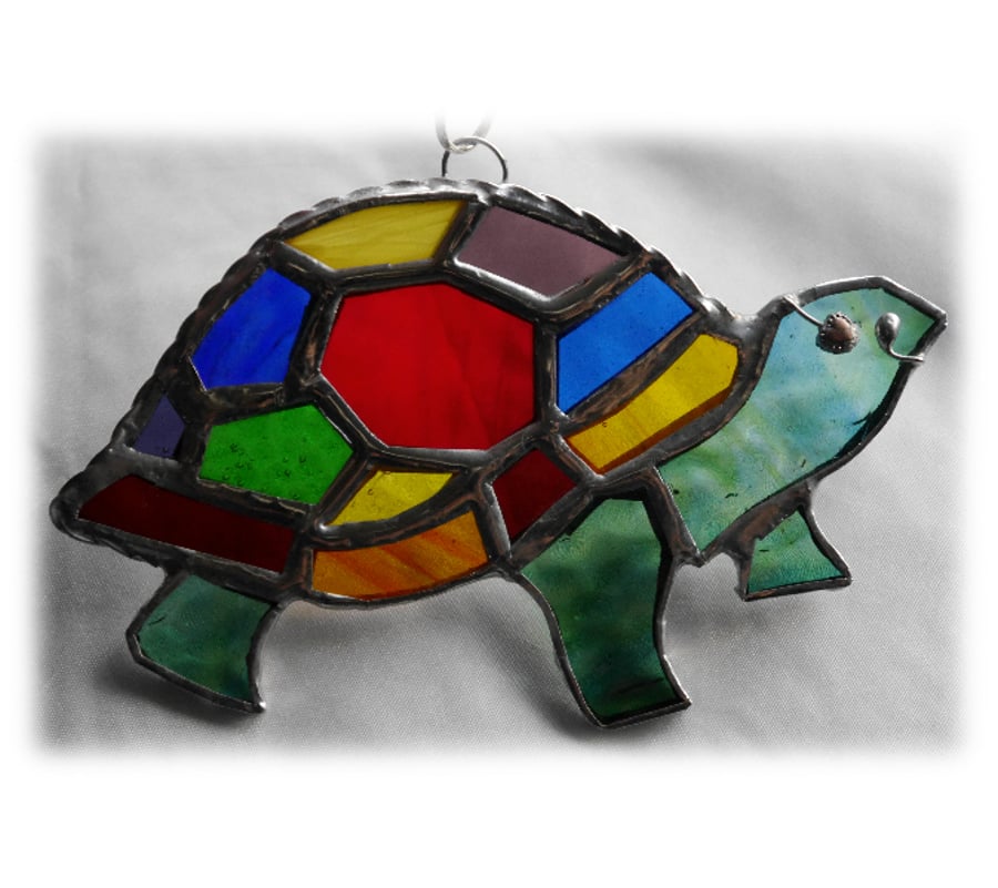 Tortoise Suncatcher Stained Glass Handmade Rainbow Turtle 