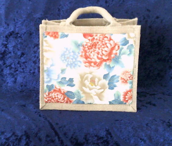 Small Jute Bag with Fabric Pocket