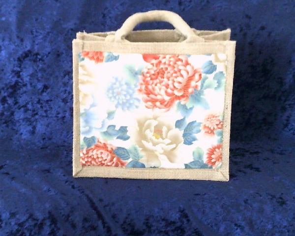 Small Jute Bag with Fabric Pocket