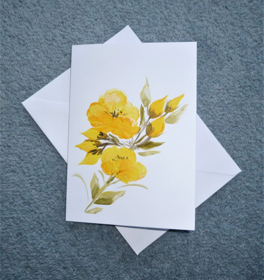 greetings card hand painted original art floral blank card ( ref F 434,P3)