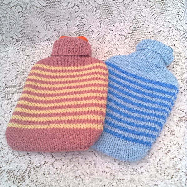 Small Hot Water Bottle and Striped Cover with Large Buttons, Child's Gift Ideas