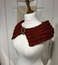 Red super chunky acrylic shoulder scarf in Red Glitter 80cms Celtic button