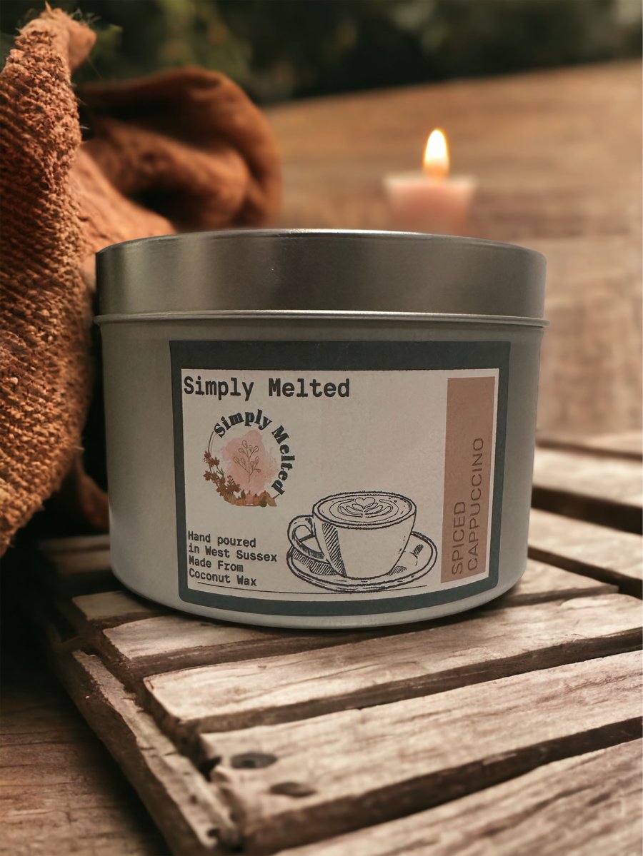 Spiced Cappuccino Scented Candle, Dark Roast Bean and Chocolate Hints 