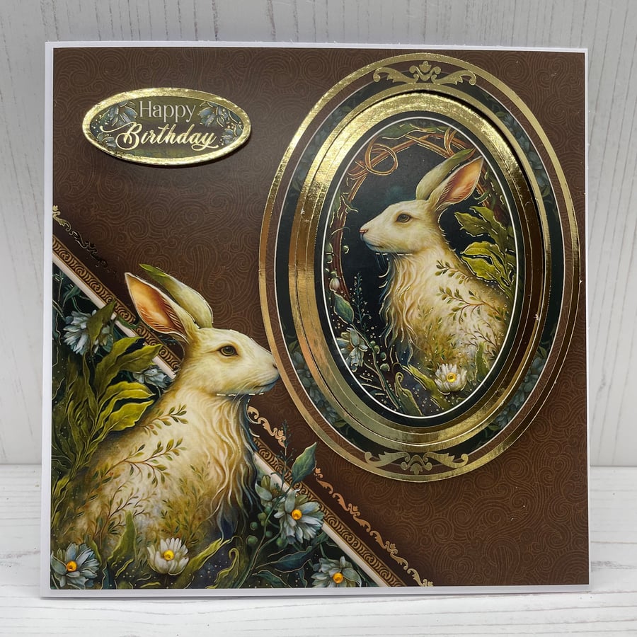 Greeting Card - The Enchanted Realm White Hare by Carolee Crafts -   C6