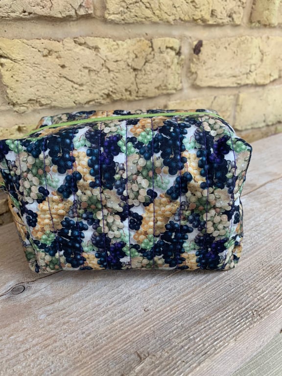 Grape Print Quilted Fabric Box Shape Makeup Bag