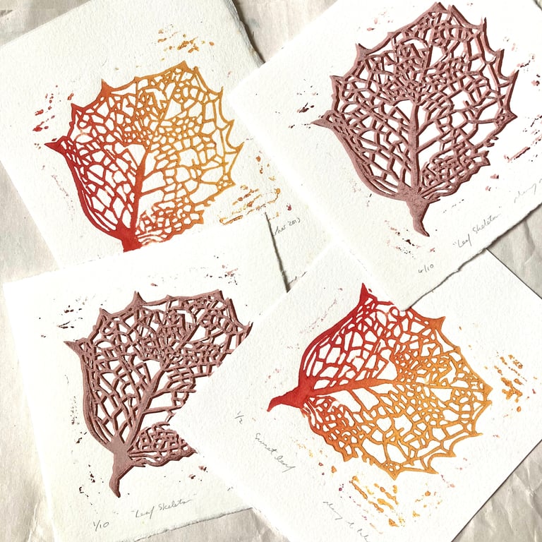 Leaf Skeleton original linocut 