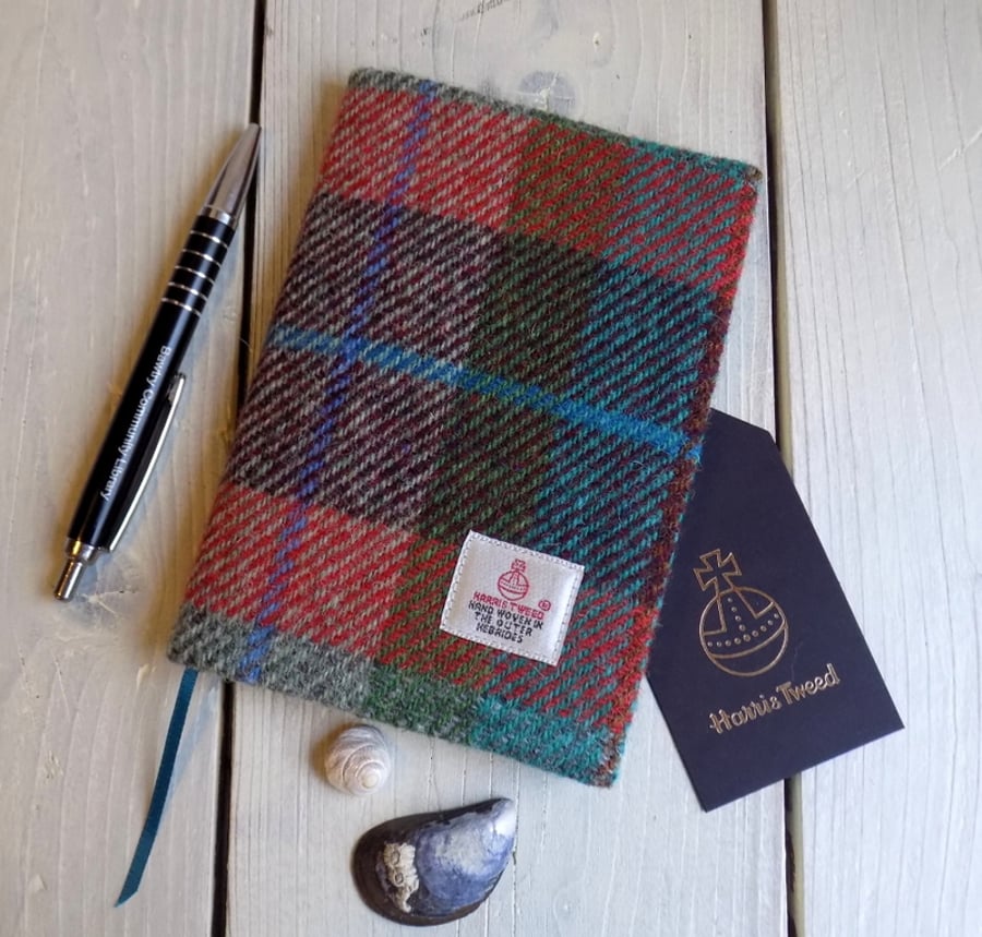 A6 Harris Tweed covered 2020 diary in rust, green, burgundy and turquoise