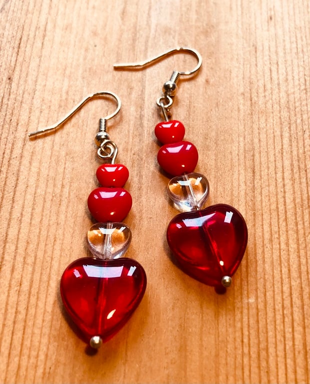 Red heart earrings 