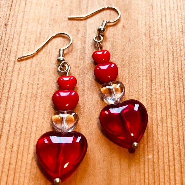 Red heart earrings 