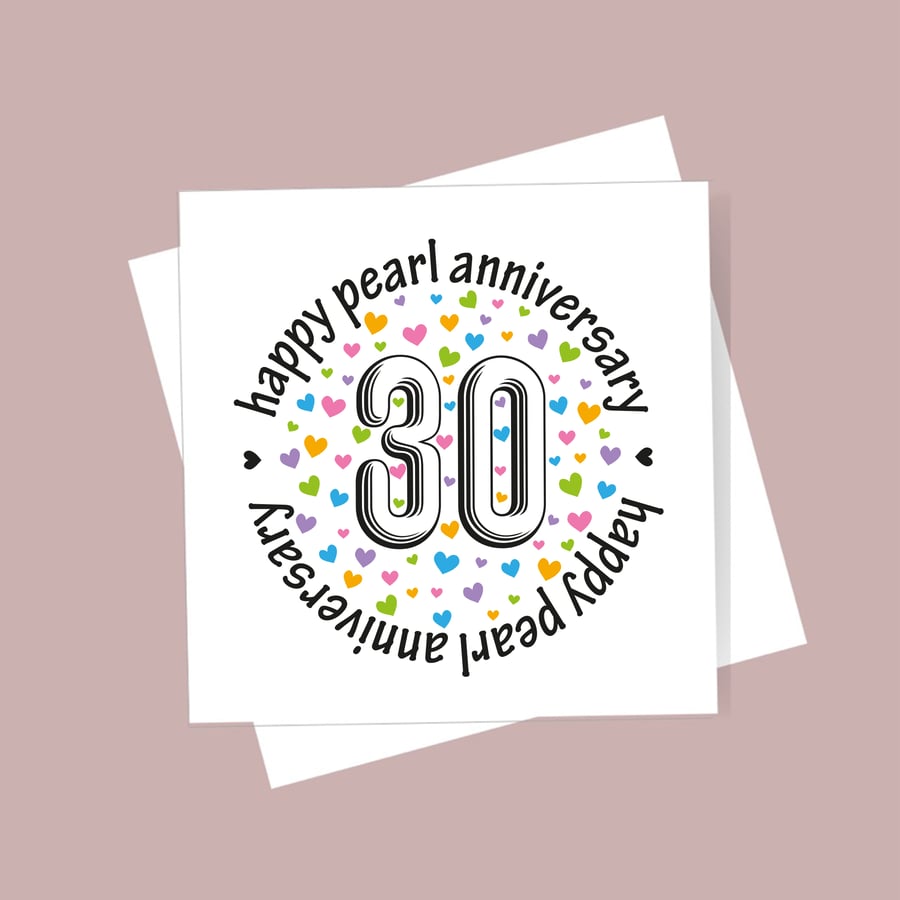 30th Wedding Anniversary card - pearl anniversary, free postage, blank inside