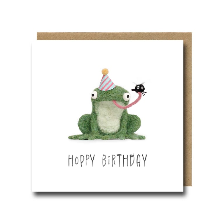 Frog Birthday Card – Funny Needle Felt Amphibian Art Print