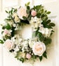 Handmade Blush Rose Door Wreath - White Hydrangea - English Country