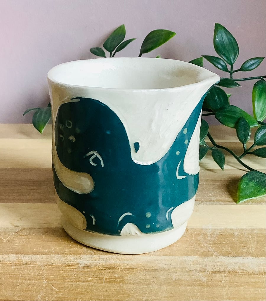 Handmade stoneware sgraffito octopus mini sauce jug
