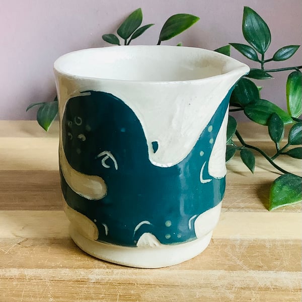 Handmade stoneware sgraffito octopus mini sauce jug