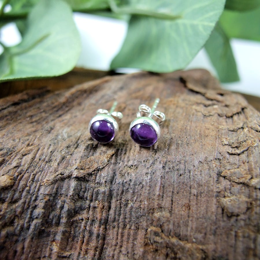 Stud Earrings, Amethyst and Sterling Silver 5mm Studs