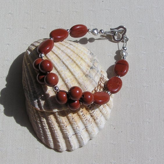 Red Jasper Gemstone Beaded Bracelet "Silken Sunrise"