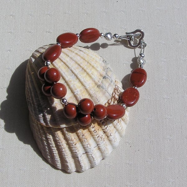 Red Jasper Gemstone Beaded Chakra Bracelet "Silken Sunrise"