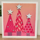 Pink Christmas trees card 