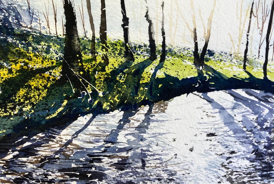 River leven contre jour (Watercolour painting FULLY MOUNTED 8” x 6”)