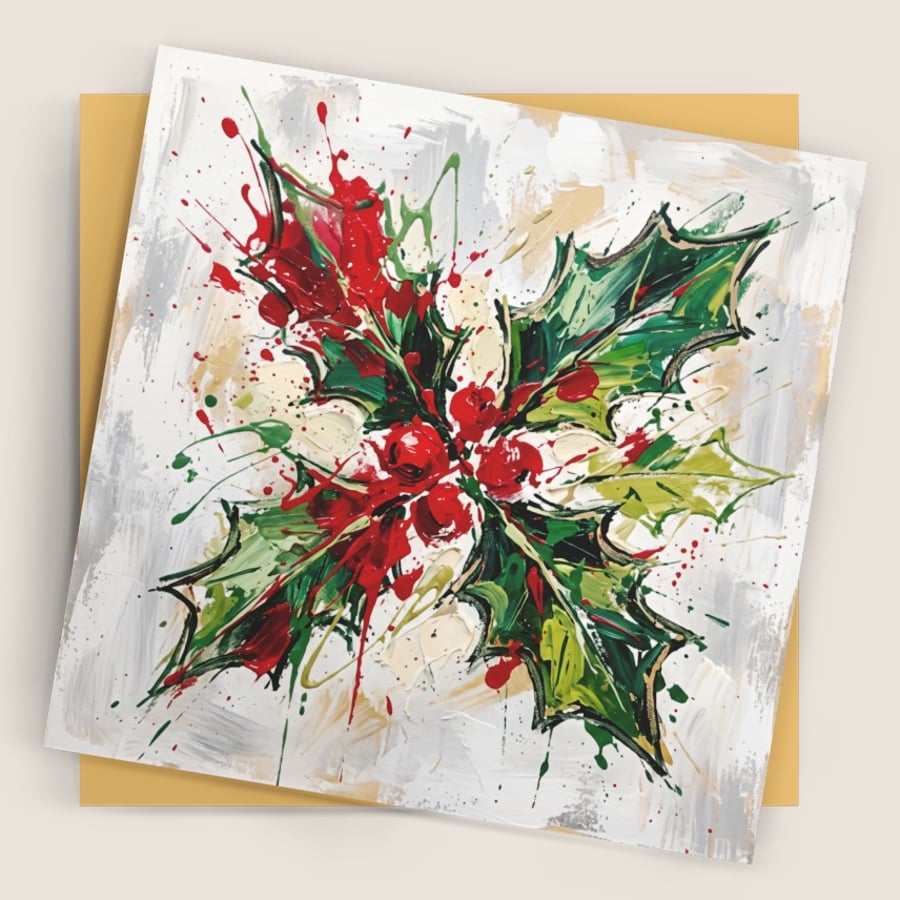 Holly Leaves – Premium Festive Greeting Card