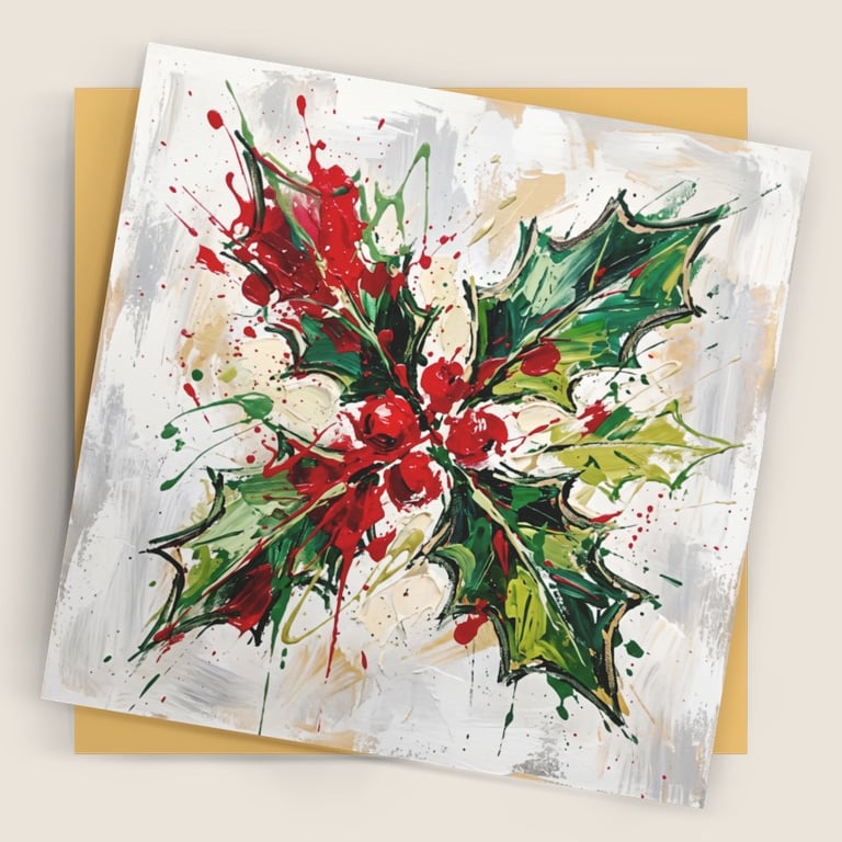 Holly Leaves – Premium Festive Greeting Card
