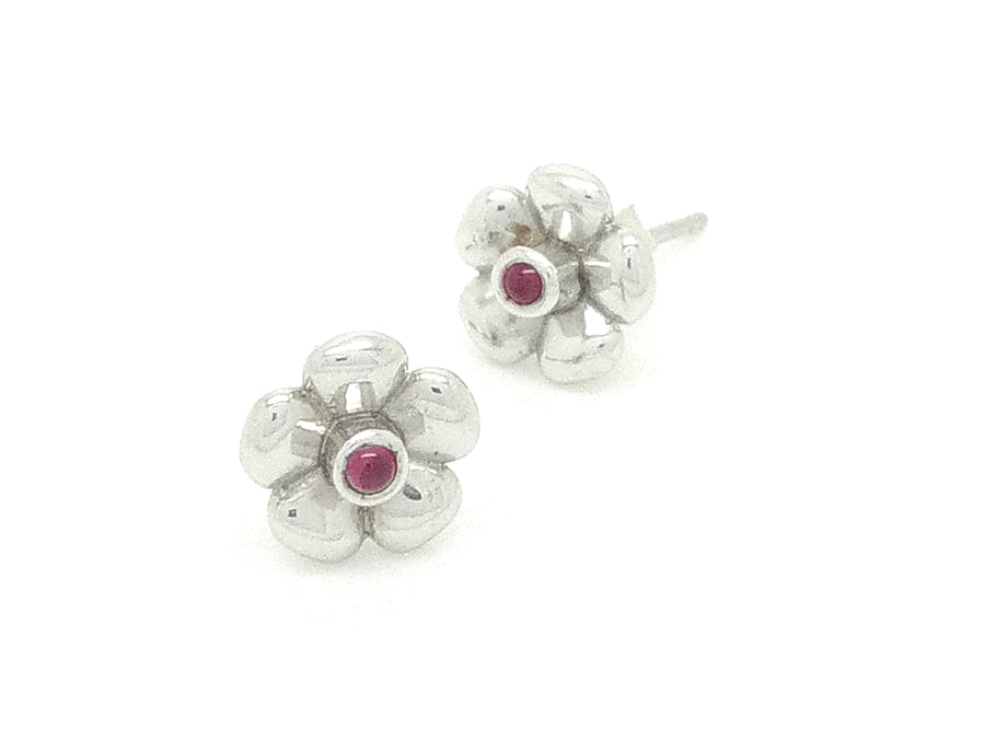 Sterling Silver & Garnet Bouquet Collection Flower Earrings