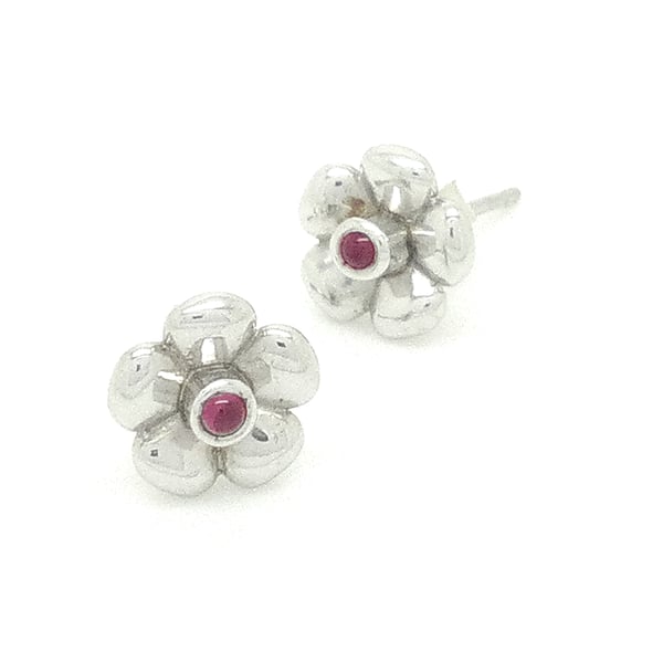 Sterling Silver & Garnet Bouquet Collection Flower Earrings
