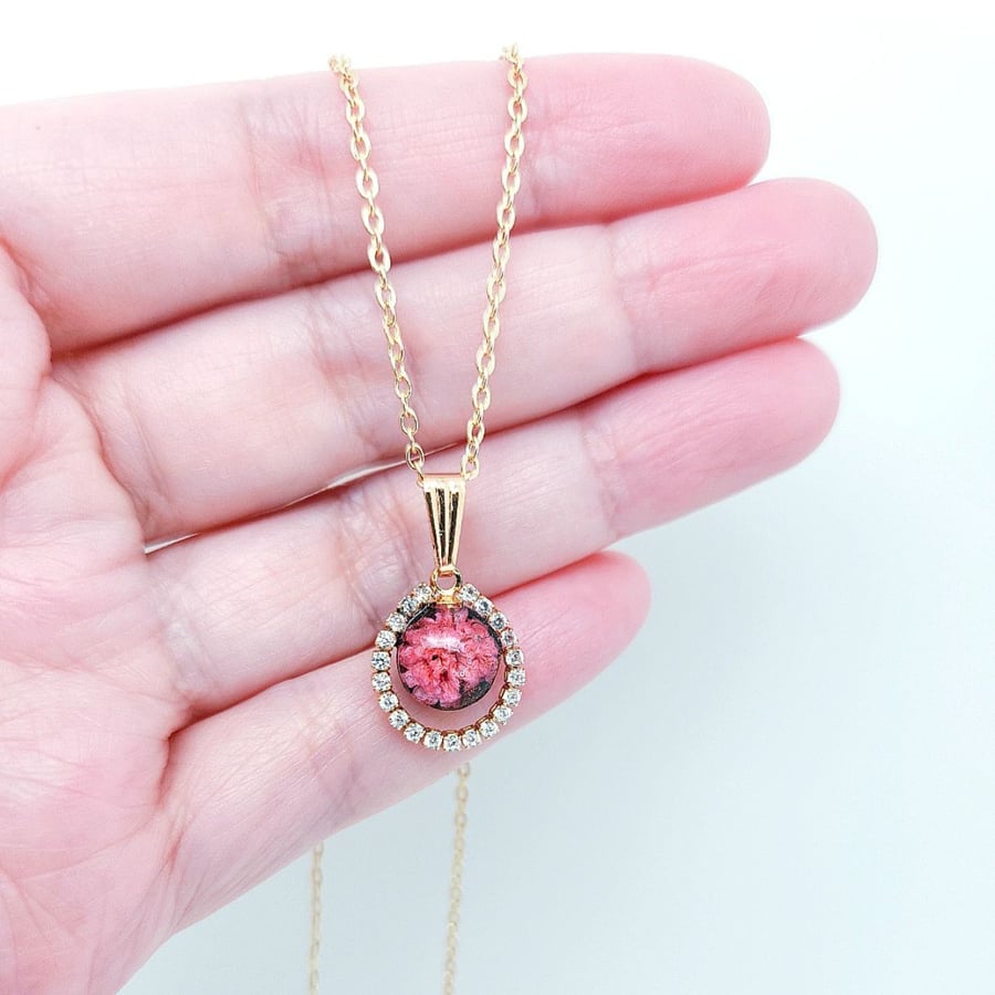 Dried Flower Pendant with 14K Gold-filled Necklace